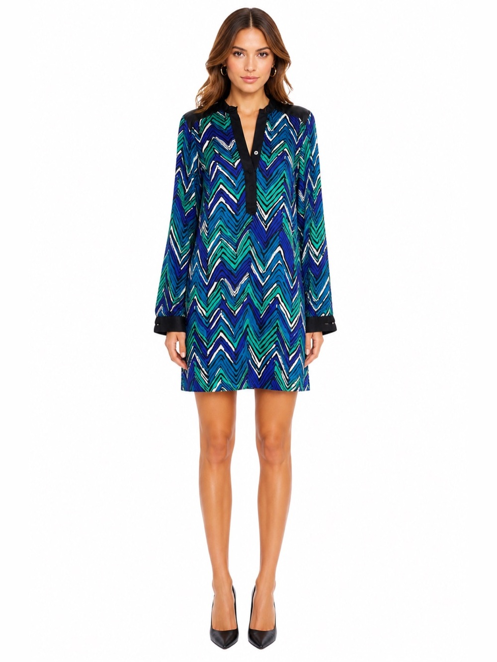 Alice + Trixie Silk Chevron Print Long Sleeve Dress - Size S‎